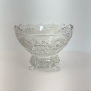 Vintage Clear Crystal Footed Glass Bowl with Flowers
